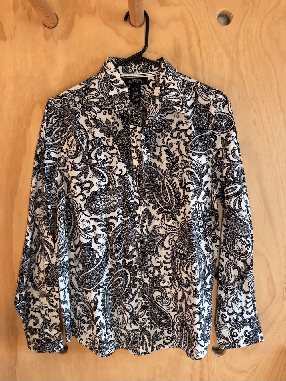 Jones New York Black and White Paisley Button-Down Shirt